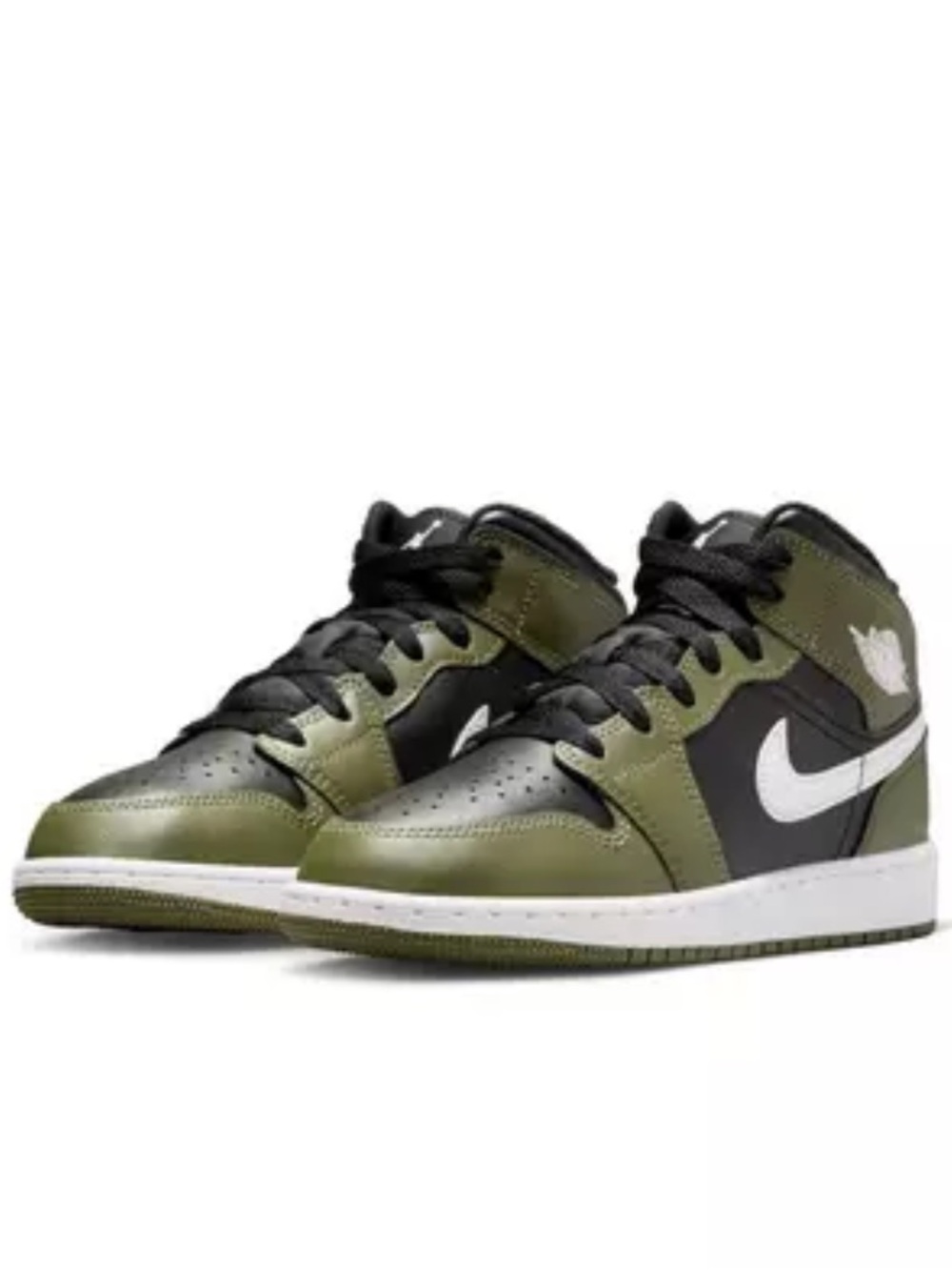 Jordan 1 Mid "Black/White/Medium Olive" Grade School Boys' Shoe Size 6.5